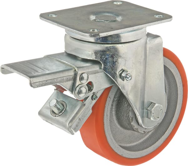 Roue pivotante, roue en polyuréthane : Ø125x35mm, Fixation de plaque: 105x85mm Load: 250kg, Ro-Carr · réf. WH700P125