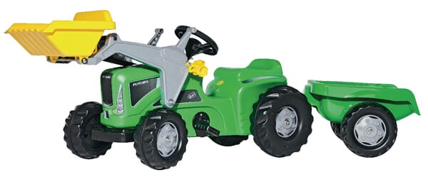 Tracteur à pédales avec chargeur frontal et remorque, Futura, vert, à partir de 2,5 ans, rollyKiddy by Rolly Toys — réf. R63003