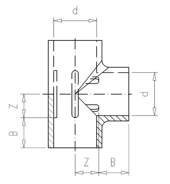 Pièce T en PVC 160x160x160mm vue 2