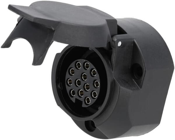Prise de remorque, 13 pôles, plastique, 12V, avec feu antibrouillard, bornes à vis — réf. TR00004KR