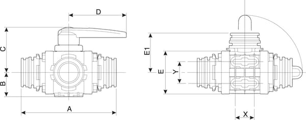 Vanne à bille 3 voies T7M DN 50mm vue 3