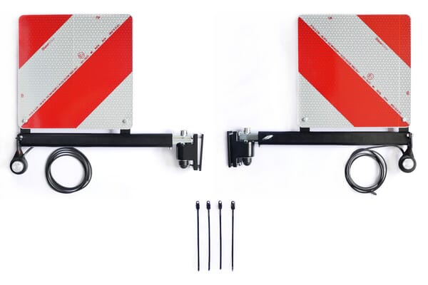 Jeu de panneaux d'avertissement de surlargeur, support télescopique à changement rapide escamotable, feu de position 12/24V (connecteurs Aspöck) — réf. V304LEDKR