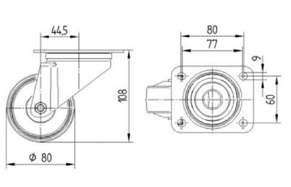 Roulettes pivotantes en polyamide 80 mm vue 2