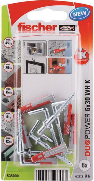 Chevilles tous matériaux DuoPower 8x40 avec crochet droit / Blister de 4 — réf. 535001