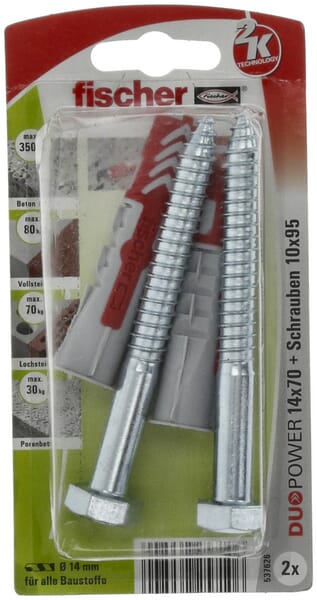 Chevilles tous matériaux DuoPower 14x70 avec vis / Blister de 2 — réf. 537666
