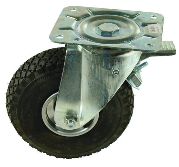 Roulette pivotante, pneumatique : Ø260x85mm, avec frein, fixation platine : 200x160mm Charge : 180kg, Ro-Carr — réf. WH50PNT260