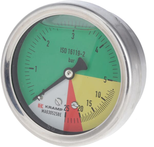Manomètre Ø63 mm 0-5-20-25 1/4" BSP raccord arrière · réf. MA630525BE