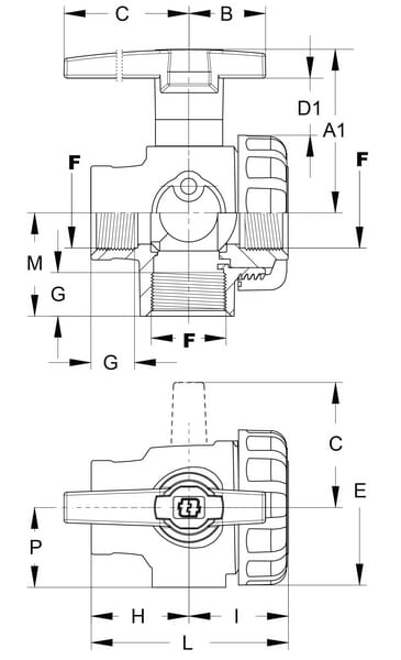 Vanne à boisseau sphérique 3/4" 3 voies vue 5