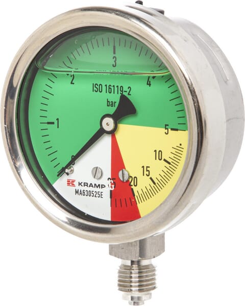 Manomètre Ø63 mm 0-5-20-25 1/4" BSP raccord vertical · réf. MA630525E