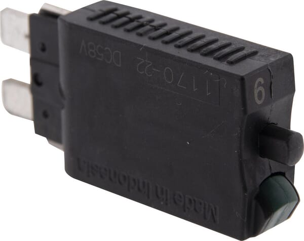 Fusible réinitialisation manuelle thermique 28V 6A longueur 51,6mm vert E.T.A · réf. SI26006