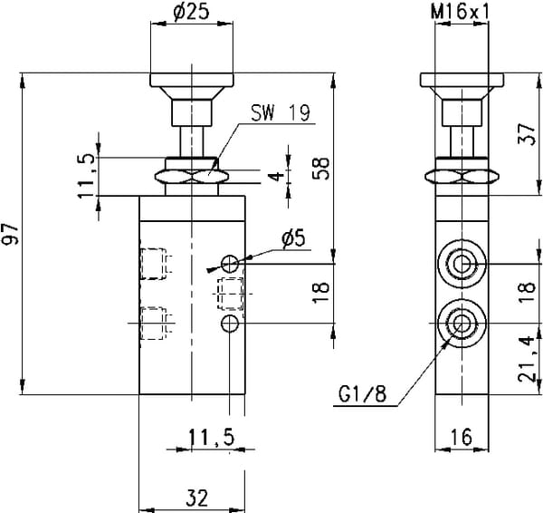 Distributeur 3/2, push/pull vue 2