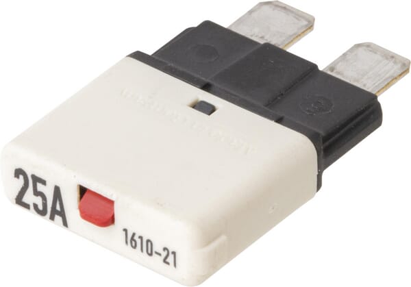 Fusible réinitialisation manuelle thermique 28V 25A longueur 34,4mm blanc E.T.A · réf. SI25025