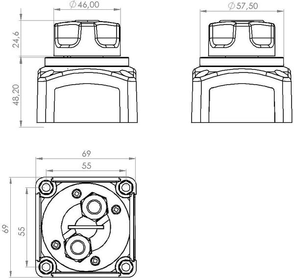 Coupe-batterie carré, noir, M10, 12/24V, 300A/1000A (5sec), IP54 vue 4