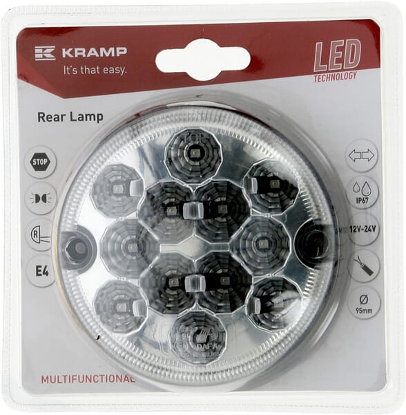 Feu arrière LED, rond, 12/24V, Ø 95mm — réf. LA45020KR