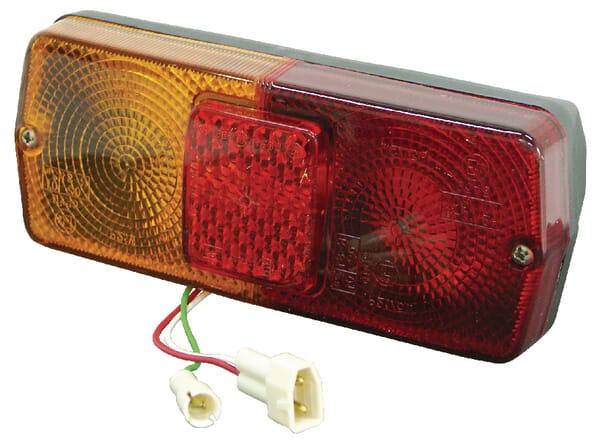Lumière arrière droite rectangulaire, 12 V, rouge/ambre, à boulonner, fiche AMP 184x76 mm, Cobo — réf. 1097768