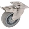 Stainless steel castor wheels with double brake, plate attachment and wheel with rubber tread 160 - 400kg