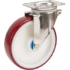 Stainless steel castor wheels with plate attachment and wheel with red polyurethane tread 100 - 400kg