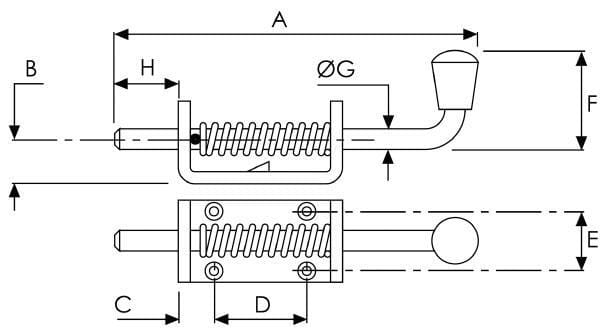 Verrou avec ressort 3/8" diam vue 2