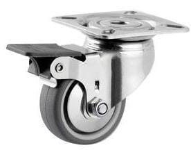 Roue pivotante, roue en polyuréthane : Ø50x19mm, with brake, Acier inoxydable Fixation de plaque: 60x60mm Load: 50kg, Tente · réf. 7475PJH050P40