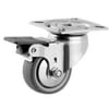 Stainless steel castor wheels with brake, plate attachment and wheel with rubber tread 50kg