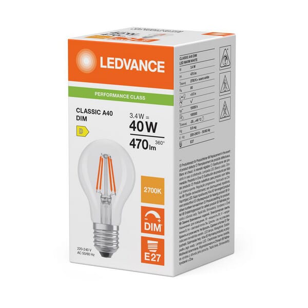 Lampe LED 3,4 W 827 E27 · réf. CLA40D827G5