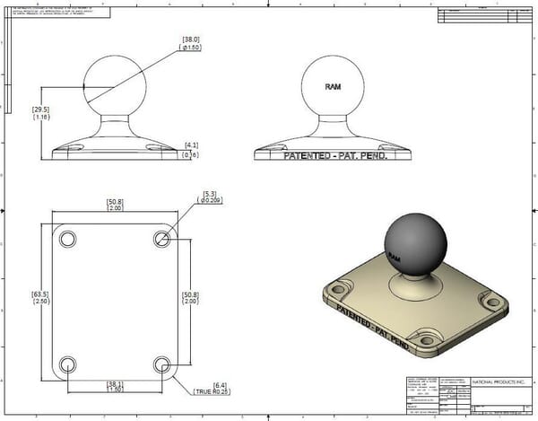 Plaque de montage 2" x 2,5" "C" vue 3