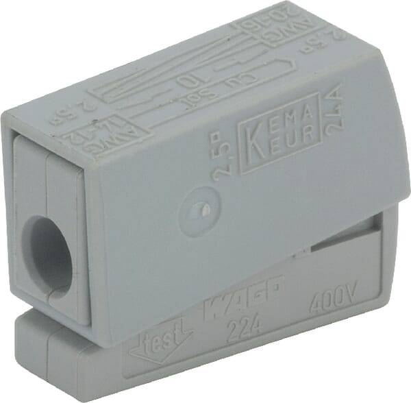 Pince de connexion, fiche 1-V grise type 224 Wago — réf. WAG224101