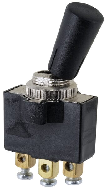 Interrupteur à bascule, marche-arrêt-marche, 12-24VDC, 20A, 125-250VAC, 2A, 3 broches, bornes à vis, écrou métallique, capuchon en plastique — réf. SW10014KR