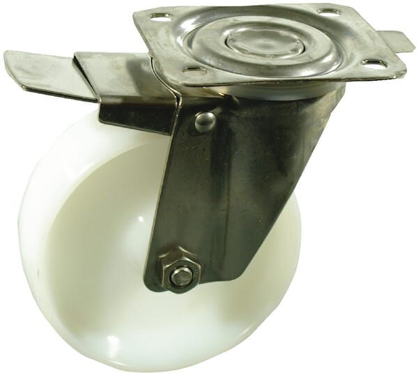 Roue pivotante, roue en polyamide : Ø100x35mm, with brake, Acier inoxydable Fixation de plaque: 105x85mm Load: 150kg, Ro-Carr · réf. WH600N100
