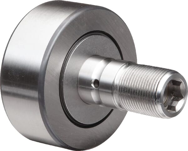 Korunková vodicí kladka, plný váleček, s čepem a konvexním vnějším pouzdrem