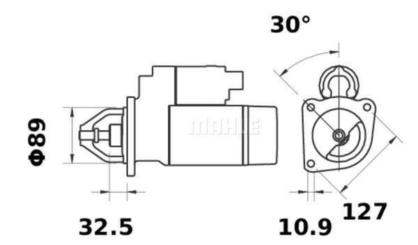 Démarreur 12V, 3.2kW, 10 dents, CW, avec réducteur, Mahle vue 2