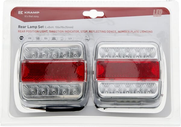 Kit de feux arrière LED, carré, 12V, 100x100x40mm, Baïonnette 5 broches — réf. LA99200SKR