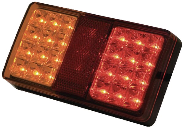 Feu arrière LED, rectangulaire, 12/24V, rouge/orange, à boulonner, 150x27x80mm, 24 LED — réf. LA26002AR