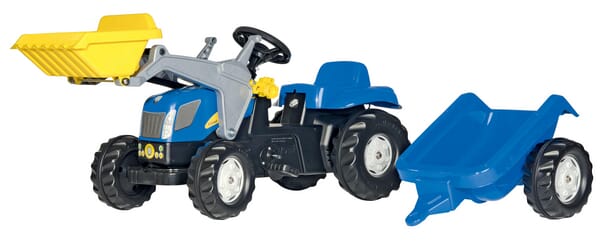 Tracteur à pédales avec chargeur frontal et remorque, New Holland, à partir de 2,5 ans, rollyKid de Rolly Toys — réf. R02392