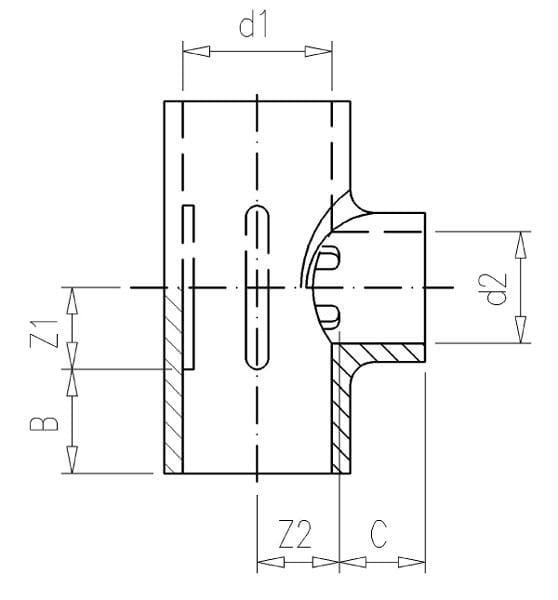 Pièce T en PVC 90x75x90mm vue 2