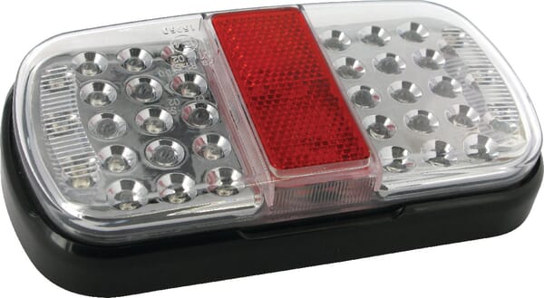 Feu arrière LED, rectangulaire, 12/24V, rouge/marron/jaune, à boulonner, 158x31x81mm — réf. BA030010