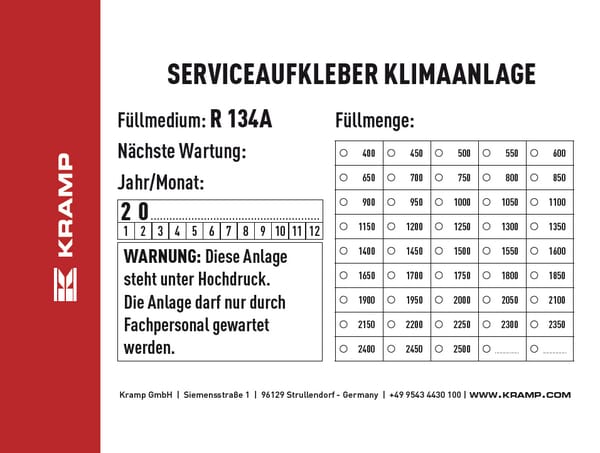Autocollant inspection clim. Allemand 96x66mm Kramp — réf. KL070900