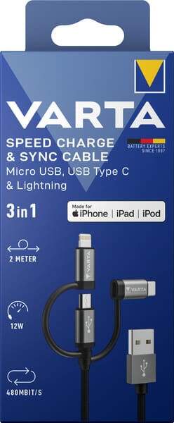 Câble Micro USB, USB type C, foudre · réf. VT57937