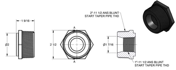Réducteur 2"MPT x 1" FPT vue 2