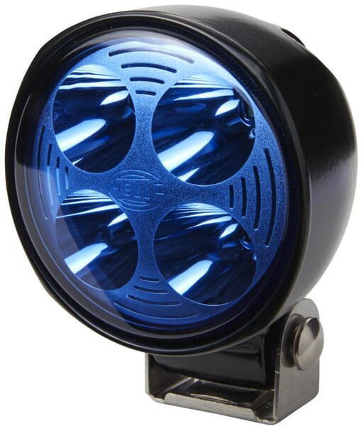 Phare de travail LED, 800 lm, rond, 12/24 V, bleu, à boulonner, 110,4 mm, 4 LED, Hella — réf. 1G0996276701
