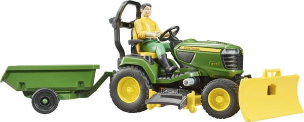 Tracteur John Deere avec remorque et jardinier — réf. U62104