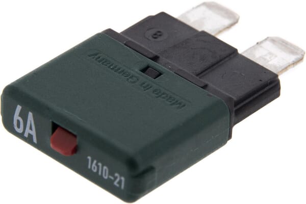 Fusible réinitialisation manuelle thermique 28V 6A longueur 34,4mm vert E.T.A · réf. SI25006