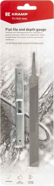 Chainsaw chain flat file with depth gauge on card blister