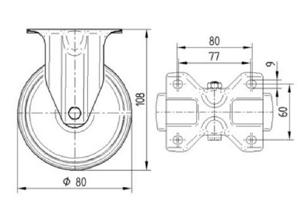 Roulettes pivotantes à bandage en polyuréthane vue 3