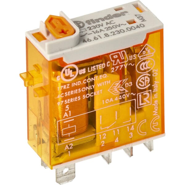 Mini relai 1CO 16A/230V AC/Agni/bouton test/ind. tech. · réf. 466182300040