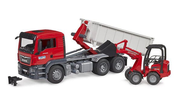 Camion avec conteneur Roll-Off et chargeur compact Schäffer 2630 MAN TGS · réf. U03767
