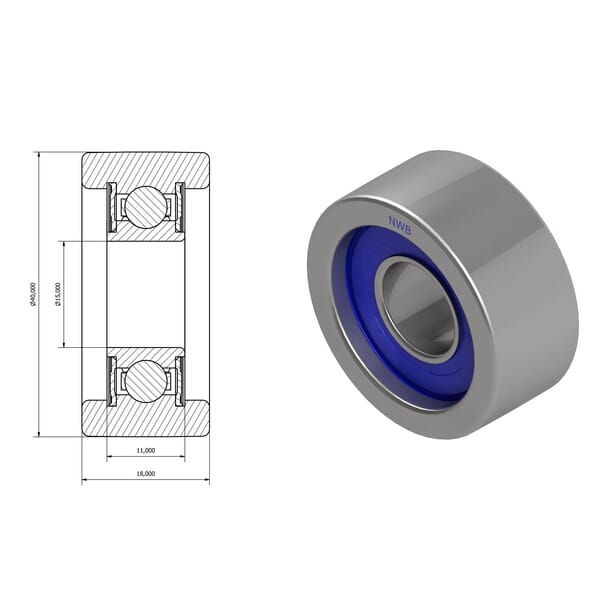 Roulement à rouleaux 15x40x18mm Kramp — réf. NWB20685