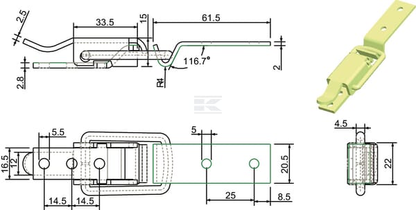 Fermeture excentrique zinguée vue 3