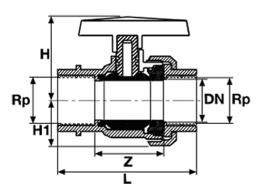 Vanne à boisseau sphérique PVC F1"xF1" simple union vue 2