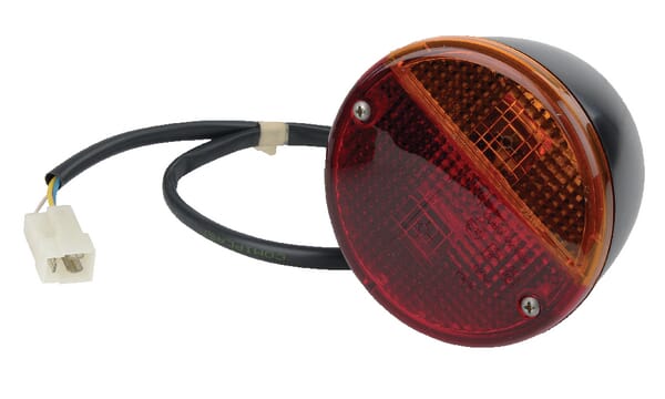 Feu arrière rond, rouge/ambre, à boulonner, prise AMP Ø 115mm, Cobo — réf. 02971000